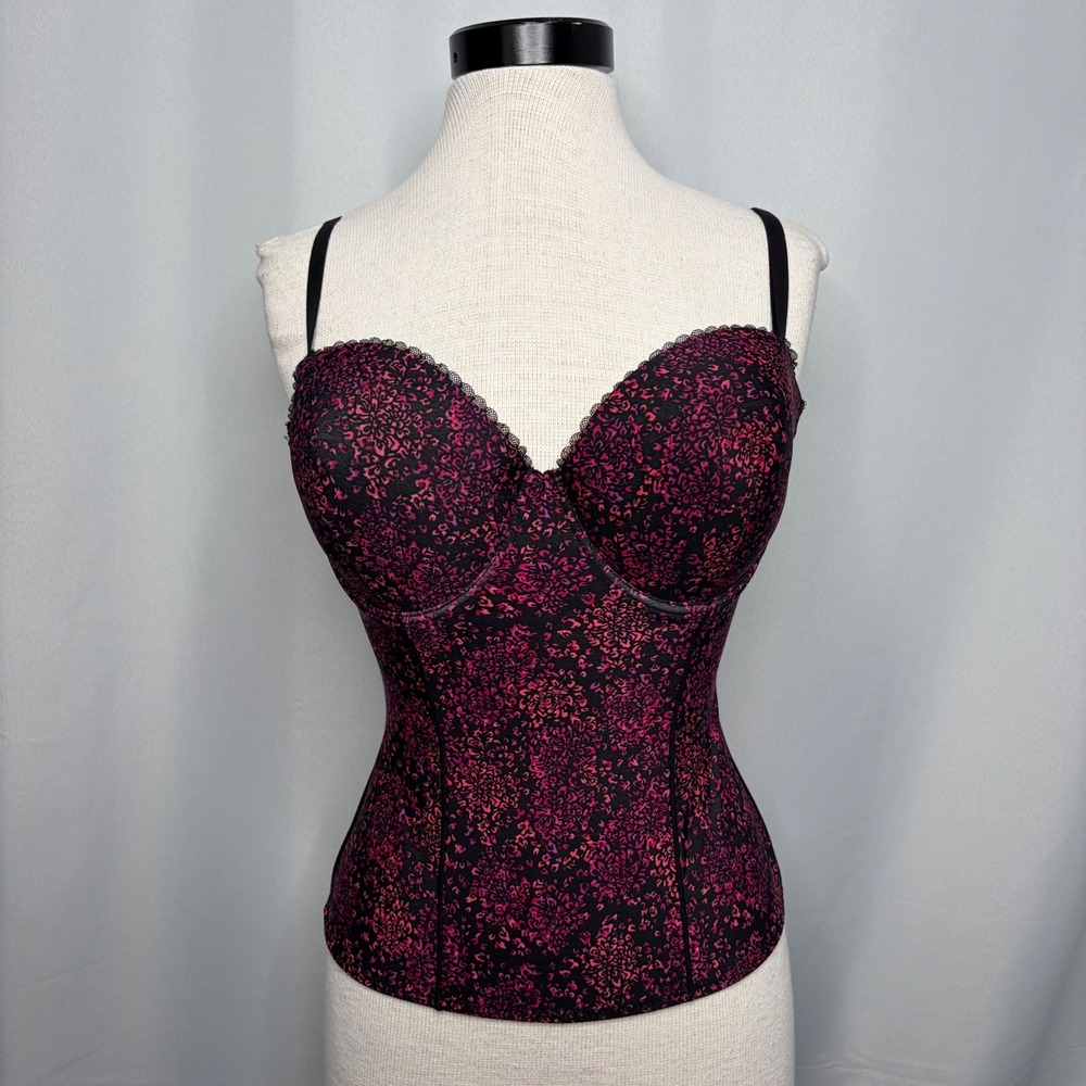 Sofia Vergara Black Fuchsia Floral Lace Print Bustier Corset Top 971141 XL